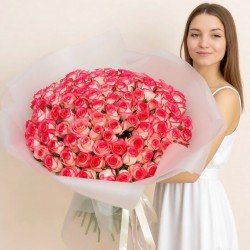 «101 розовая роза 55 см»